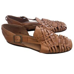 Aerosoles Woven Huaraches Size 9 Brown Tan Leather Comfort Sandal Flat Square